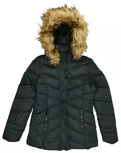 MADDEN GIRL Women's Faux Fur Puffer Jacket sz XS X-Small Black Brown DEFECT - Picture 1 of 8