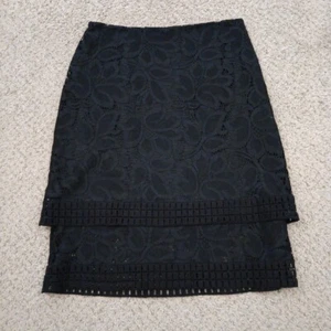 Worthington Skirt Size 8 Knee Length Tiered Black Lace Floral Side Zip - Picture 1 of 10