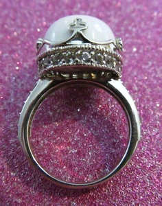 NF 925 White Agate Crown Frame w Sparkling Accents Sterling Silver Ring size 7 - Imagen 1 de 12