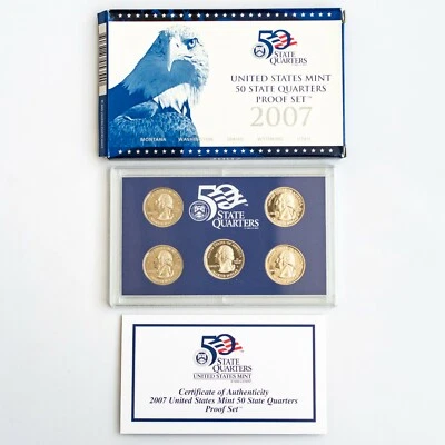 2007 S US 50 State Quarters Uncirculated Proof Mint Set - 5 Proof Coins OGP COA - Image 1 of 4