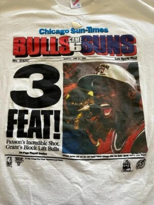 Camiseta Michael Jordan 3-Feat NOS 1993 Finales Chicago Bulls Sun Times NUEVA Foto 1 de 4