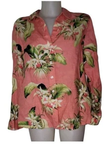 NWT Tommy Bahama Sz Womens Pink Tropical Floral Linen Collared Long Sleeve Shirt - Picture 1 of 4