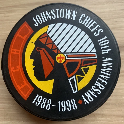 JOHNSTOWN CHIEFS ECHL HOCKEY PUCK 1998 10th SEASON ANNIVERSARY LINDSAY CANADA Cover