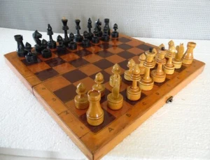 Vintage Soviet Russian Wooden Chess Set Folding Board 36х36cm # 30 - Picture 1 of 12