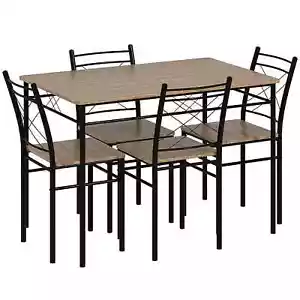 Modern Dining Table Set 4-Seater Space-Saving Steel Frame Rectangular Table Oak - Picture 1 of 11