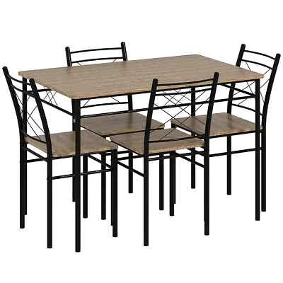 Modern Dining Table Set 4-Seater Space-Saving Steel Frame Rectangular Table Oak - Image 1 of 4