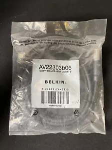 Cable Belkin HDMI a Mini-HDMI Cable de 6’ pies Negro Nuevo AV22303b06 - Imagen 1 de 5