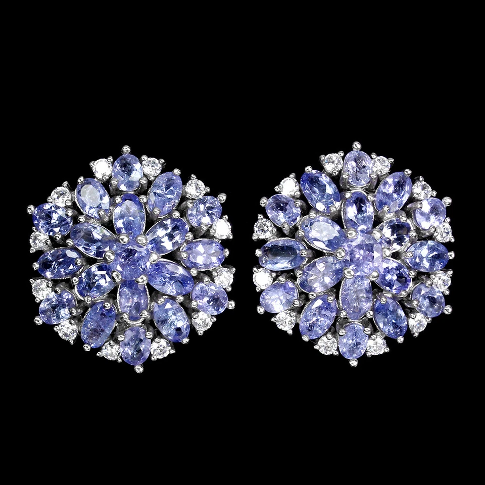 925 Sterling Silver Earrings Round Tanzanite 4mm Simulated Cz Gemstone Jewelry - Image 1 of 4