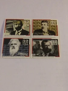 MINT NH OG 32 CENT PIONEERS OF COMMUNICATIONS STAMP BLOCK CV 7.00 - Picture 1 of 2