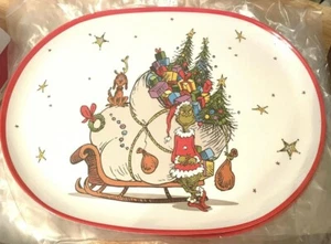 New Pottery Barn Kids Grinch Large Platter 12"x 16” Christmas Plate Max Cindy - Picture 1 of 3