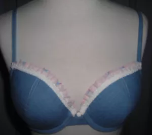 Jessica Simpson Blue Denim Floral Chiffon Ruffle Underwire Bra 34C - Picture 1 of 1