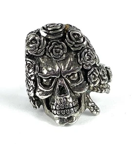 Biker Style Ring Skull & Roses Flowers Skulls Size 7 Stainless Steel 84 - Picture 1 of 4