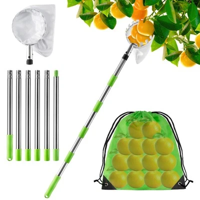 KOMABLEN 2.4M Raccogli Frutta Telescopico, Raccogli Cachi in Acciaio Inox e Bors