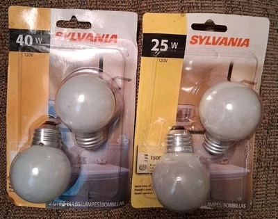 4 Sylvania Medium Base G16.5 Vanity Bulbs 25&40W Ugly Packages G41• - Image 1 of 2