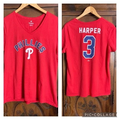 Camiseta para mujer Philadelphia Phillies L roja cuello en V S/S HARPER #3 (FANATIC) Foto 1 de 4