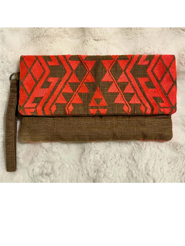 Limited Edition Hot Pink Boho Tribal Embroidered Foldover Festival Clutch - Image 1 of 4