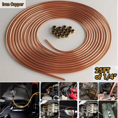 Bobina enrollable de 25 pies de kit de tubería de línea de freno recubierta de cobre OD de 1/4" con 16 accesorios Foto 1 de 4