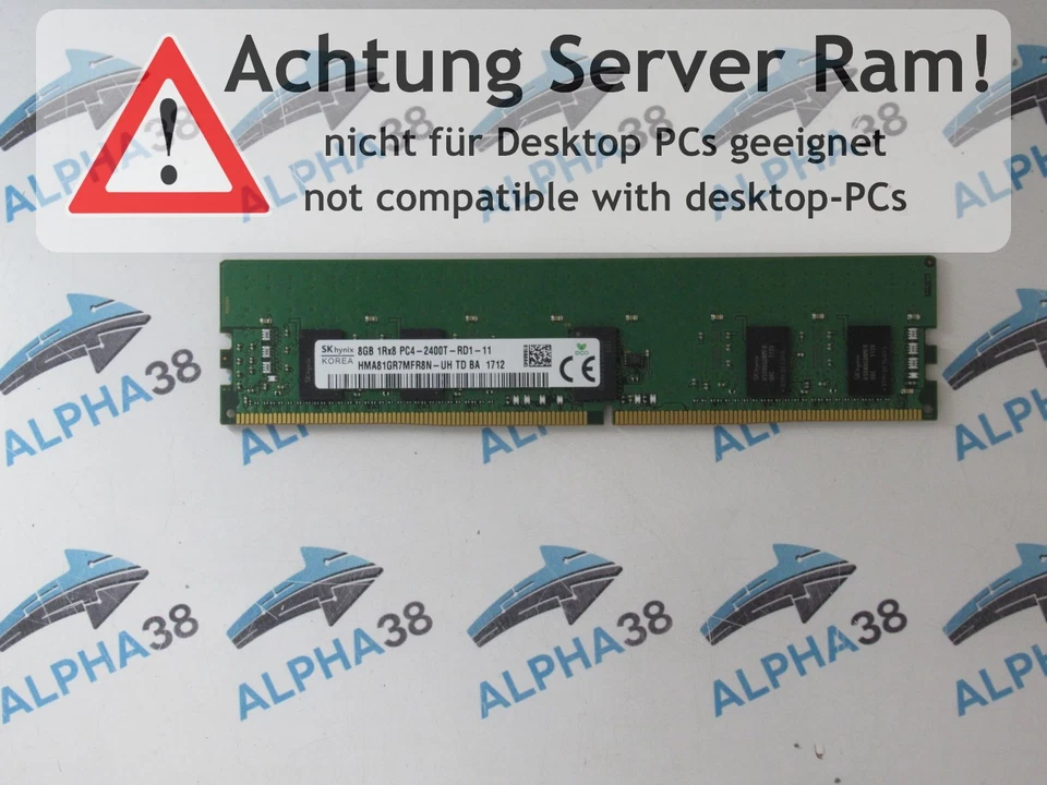 SK Hynix 8 GB DDR4-2400 PC4-19200T-R (DDR4-2400) HMA81GR7MFR8N-UH CL17 12 V - Image 1 of 1