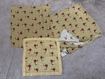 Milkbarn Organic Cotton Swaddle Blanket Burp Cloth Bamboo Lovey Gold Fox Print - Image 1 of 4