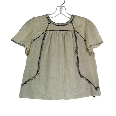 Blusa Isabel Marant manga curta bordada de seda buraco na fechadura traseira marfim FR 36 pequena - Imagem 1 de 4