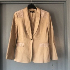 Neu mit Etikett Alex Marie Damen beige Büro Blazer Jacke Gr. 14 Spitzenbesatz Langarm Y2K - Bild 1 von 6