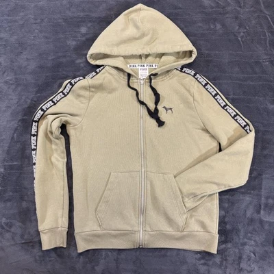 Moletom com capuz feminino Victoria's Secret rosa pequeno verde zíper completo logotipo jaqueta de pista cachorro - Imagem 1 de 4