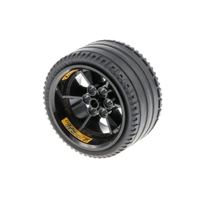 1X Lego Technic Wheel 68.8X36ZR Rim 56X34 Black 6 Pin Holes Sticker 15038C04 - Image 1 of 2
