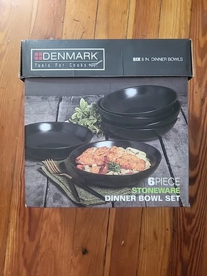 Denmark Tools For Cooks 6 Piece Black Stoneware Dinner Bowl Set 8 inch Bowls - Image 1 of 4