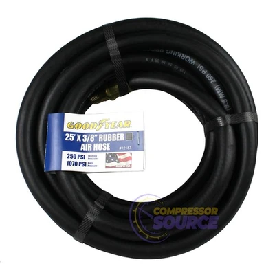 Manguera de aire de goma Goodyear 25' x 3/8" 250 PSI manguera de compresor de aire hecha en EE. UU. 12187 Foto 1 de 4