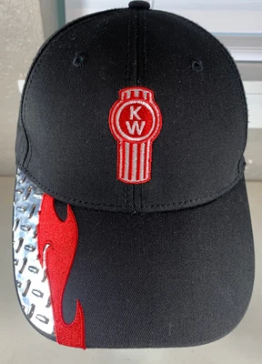 Kenworth The Worlds Лучшая Шляпа Папа Кепка с Бриллиантовой Пластиной Дизайн Пламени Черный Красный - Изображение 1 из 4