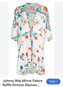 Johnny Was Mirror Palace Ruffle Kimono Boho Chic L/XL Swim Cover Up - Picture 1 of 10
