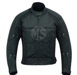 MOTORCYCLE JACKET MOTORBIKE BIKER RIDING RACING CE ARMOR MEN - BLACK CUSTOM - Picture 1 of 3