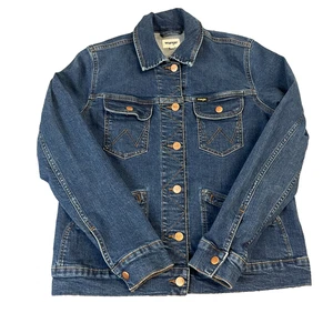Chaqueta de mezclilla para hombre Wrangler azul mediana Western Trucker ropa de trabajo elástica tipo 3 - Imagen 1 de 8