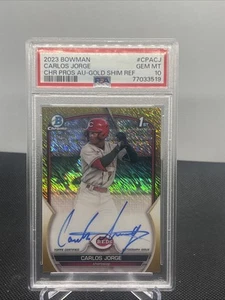 2023 Bowman Carlos Jorge Chrome Gold Shimmer Refractor Auto /50 PSA 10 Reds - Picture 1 of 3