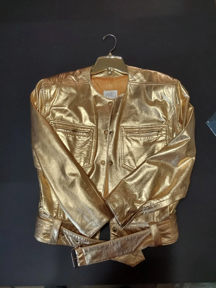CHAQUETA MUJER LLAMA CUERO DORADO VINTAGE - Vakko TALLA 10 MUY RARA EE. UU. N.Y Foto 1 de 4