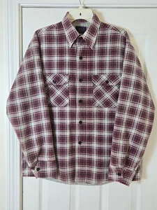 Vintage Sears Flannel Shirt Mens Large Red Plaid Pockets Shacket 70s Quilted  - Picture 1 of 5