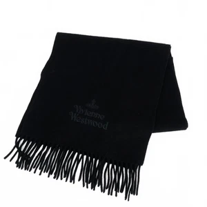 Vivienne Westwood Scarf Stole Fringe Orb Embroidered Logo Wool Black 20121 Men'S - Picture 1 of 5