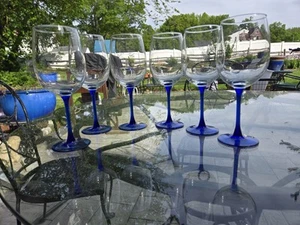 Cristal D'Arques Durand Americana Blue Wine Glasses Contemporary Set Of 6 - Picture 1 of 21