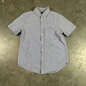 Polo Ralph Lauren Shirt Youth Large Blue Check Seersucker Short Sleeve Button Up - Picture 1 of 11