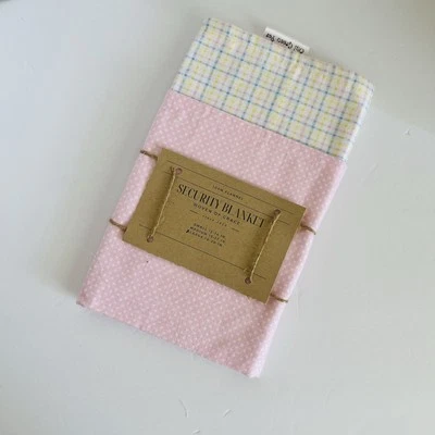 Large Handmade Flannel Security Blanket/Lovey 19" x 19” Pink Polka Dot Plaid - Image 1 of 4