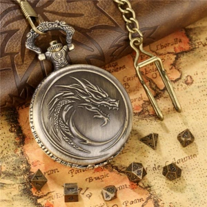 Vintage Style Mini Metal DND Dice for Dungeons and Dragons in Dragon Pocket Case - Picture 1 of 12