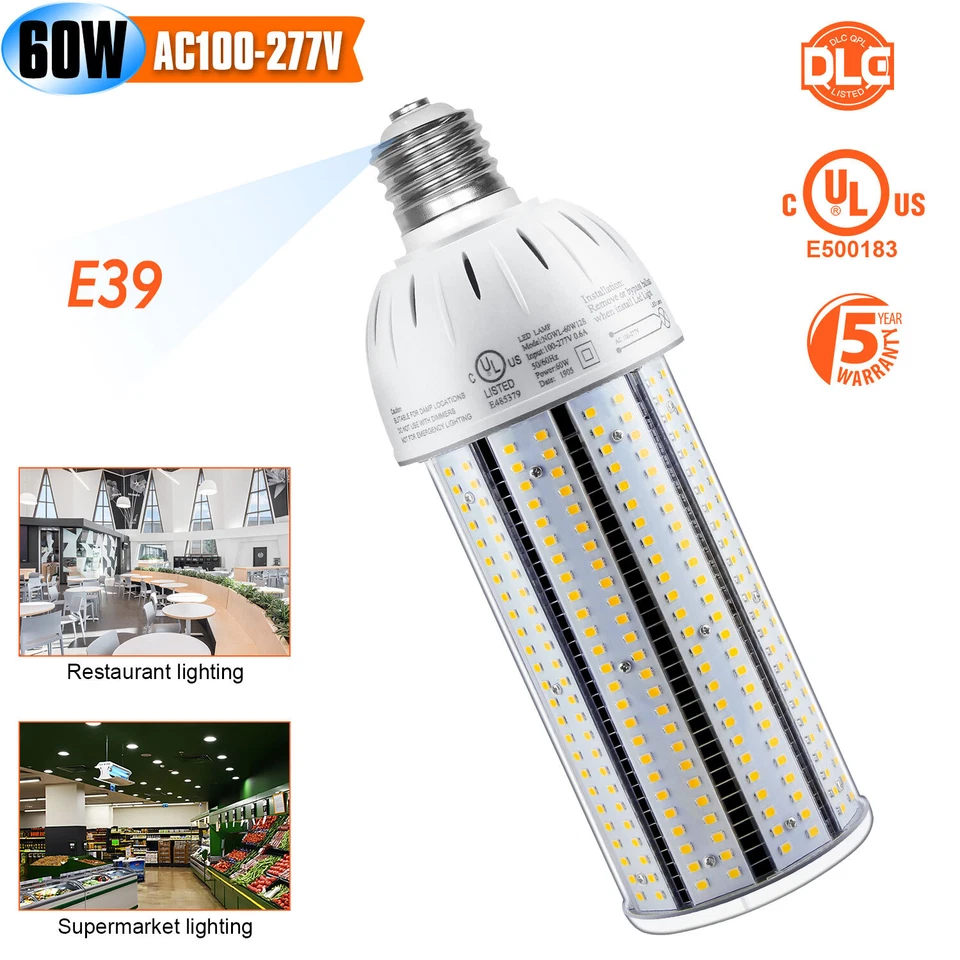KUKUPPO 60W LED Corn Light Bulb E39 Mogul Base Replace 250W MH/HPS Warehouse Shop Light