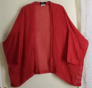 Eskandar 1 O/S 30" Lux RED ORANGE Fine Open Weave Linen Gauze Kimono Jacket - Picture 1 of 5