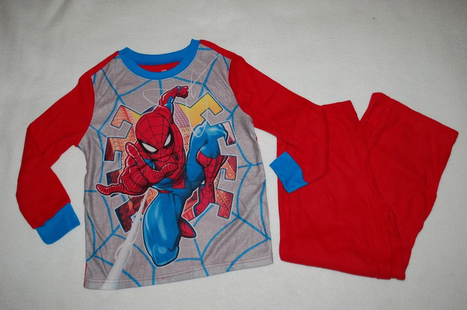 Boys L/S Pajamas Set SPIDERMAN Warm Flannel RED BLUE GRAY Superhero XS 4-5 - Image 1 of 1