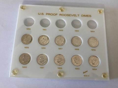 1955 to 1964 Roosevelt DImes Proof in capital holder white 420C Box Cover