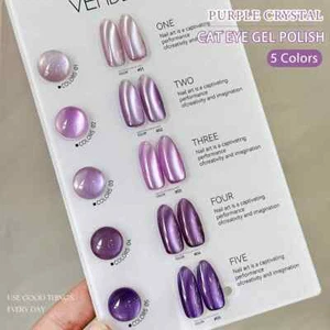 5 Colors Purple Crystal Cat Eye Gel Nail Polish Set UV Soak Off Gel Varnish Gel - Picture 1 of 20