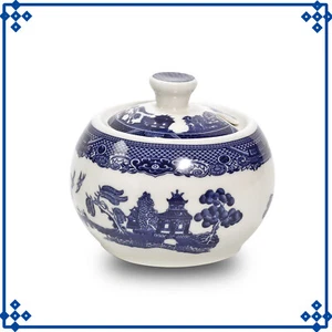 Blue Willow Sugar Bowl & Lid 160ml Ceramic Tableware Antique Oriental Style - Picture 1 of 2