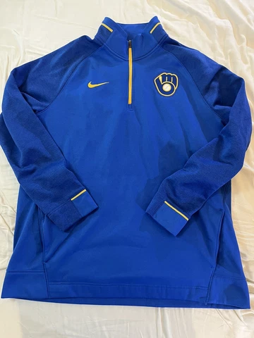 Milwaukee Brewers Nike 1/4 Zip Pullover XL Royal Blue Sweatshirt Jacket Cover