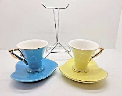 JUEGO DE 2 TAZAS Y PLATILLOS DE TÉ ESPRESSO DE PORCELANA FINA BB13-477-1 Foto 1 de 4