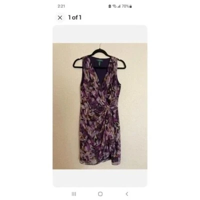 VESTIDO ABSTRACTO FLORAL RALPH LAUREN imitación envoltura - talla 4 - hermosa cortina de seda  Foto 1 de 4